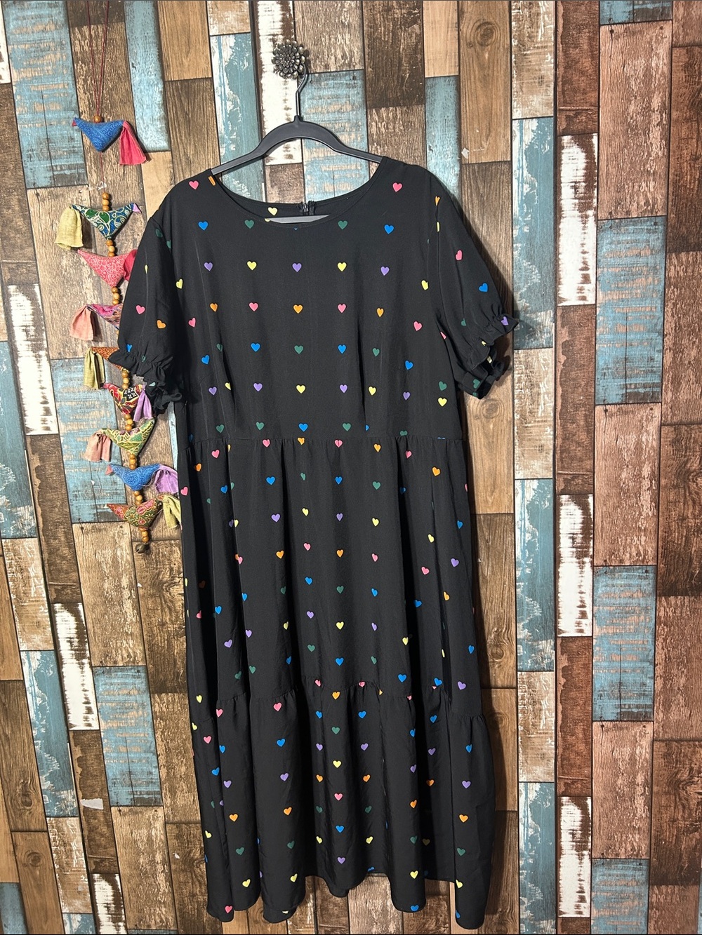 SHEIN Black Maxi  Dress with Multicolor Heart Motif